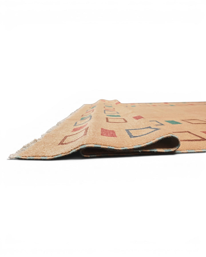 Camel Geometric Border Gabbeh, Hand-Knotted Afghan Wool Rug