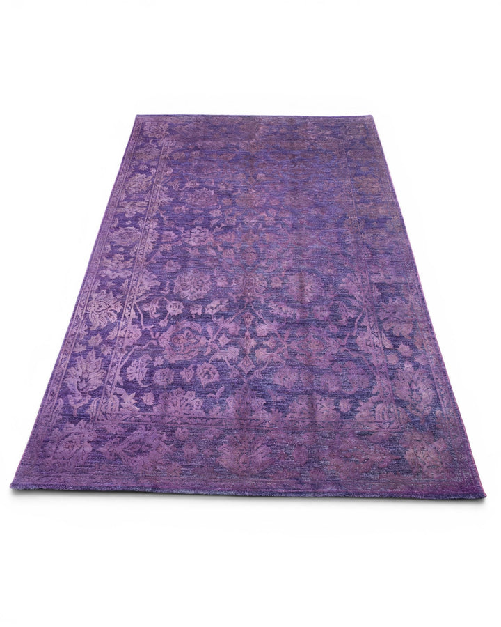Purple Floral Ghazni, Hand-Knotted Afghan Wool &amp; Silk Rug