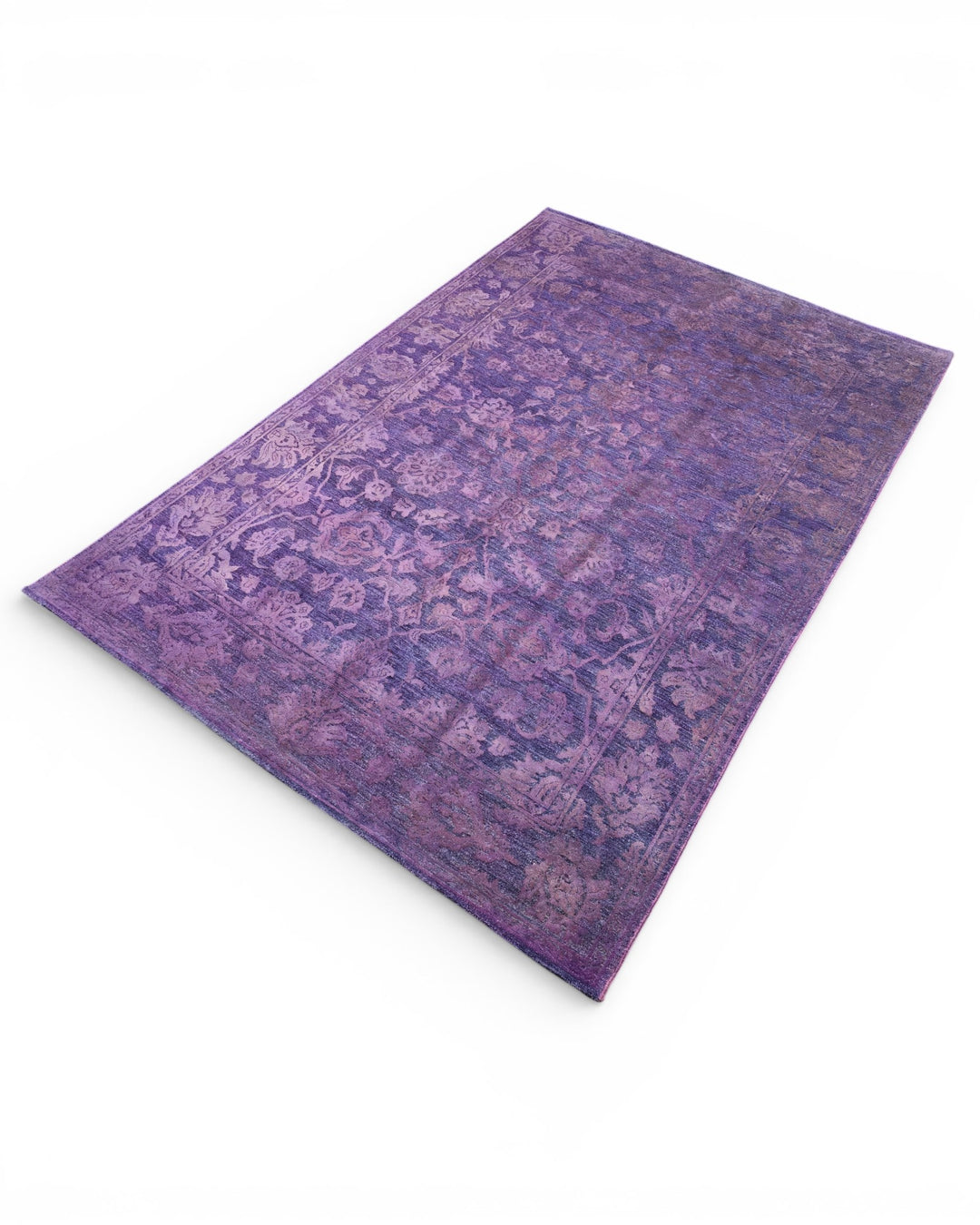 Purple Floral Ghazni, Hand-Knotted Afghan Wool &amp; Silk Rug