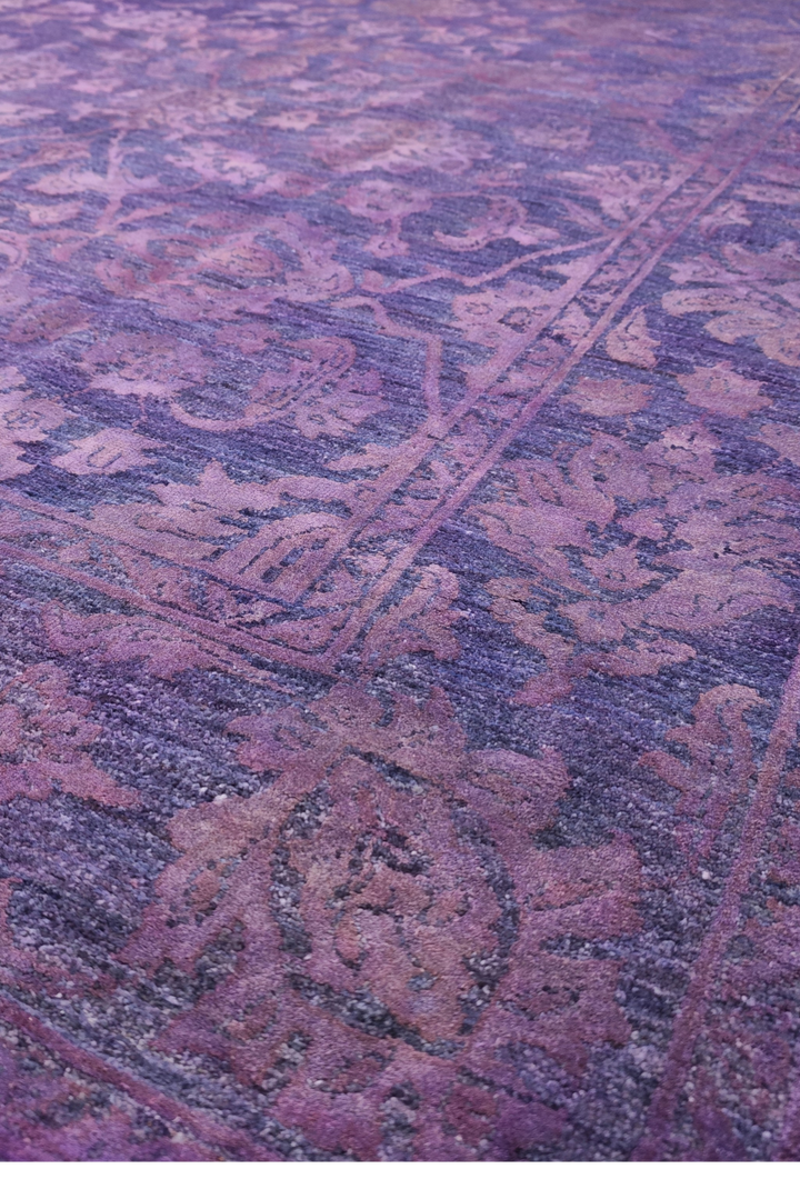 Purple Floral Ghazni, Hand-Knotted Afghan Wool &amp; Silk Rug