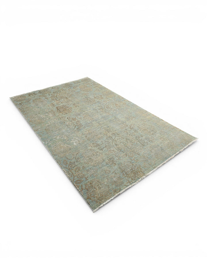 Sage Green Floral Ghazni, Hand-Knotted Afghan Wool &amp; Silk Rug
