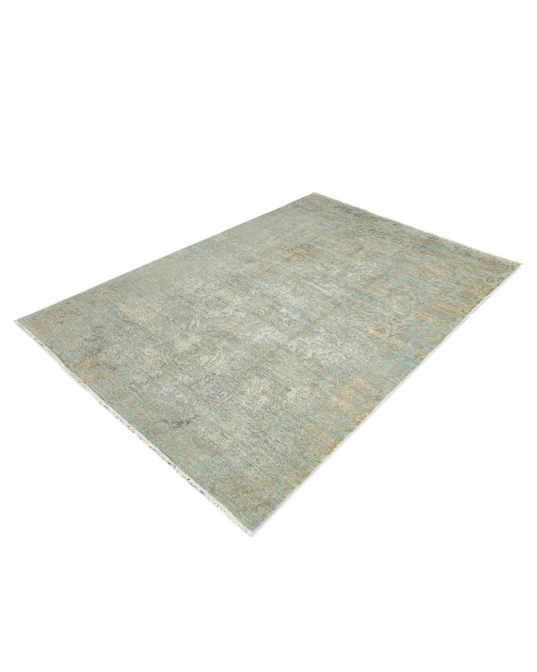 Sage Green Floral Ghazni, Hand-Knotted Afghan Wool &amp; Silk Rug