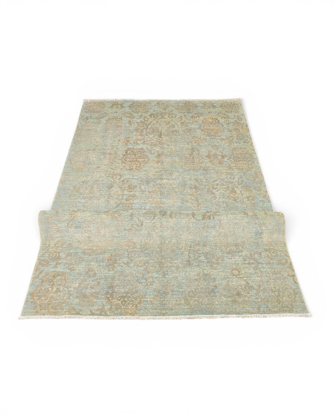Sage Green Floral Ghazni, Hand-Knotted Afghan Wool &amp; Silk Rug
