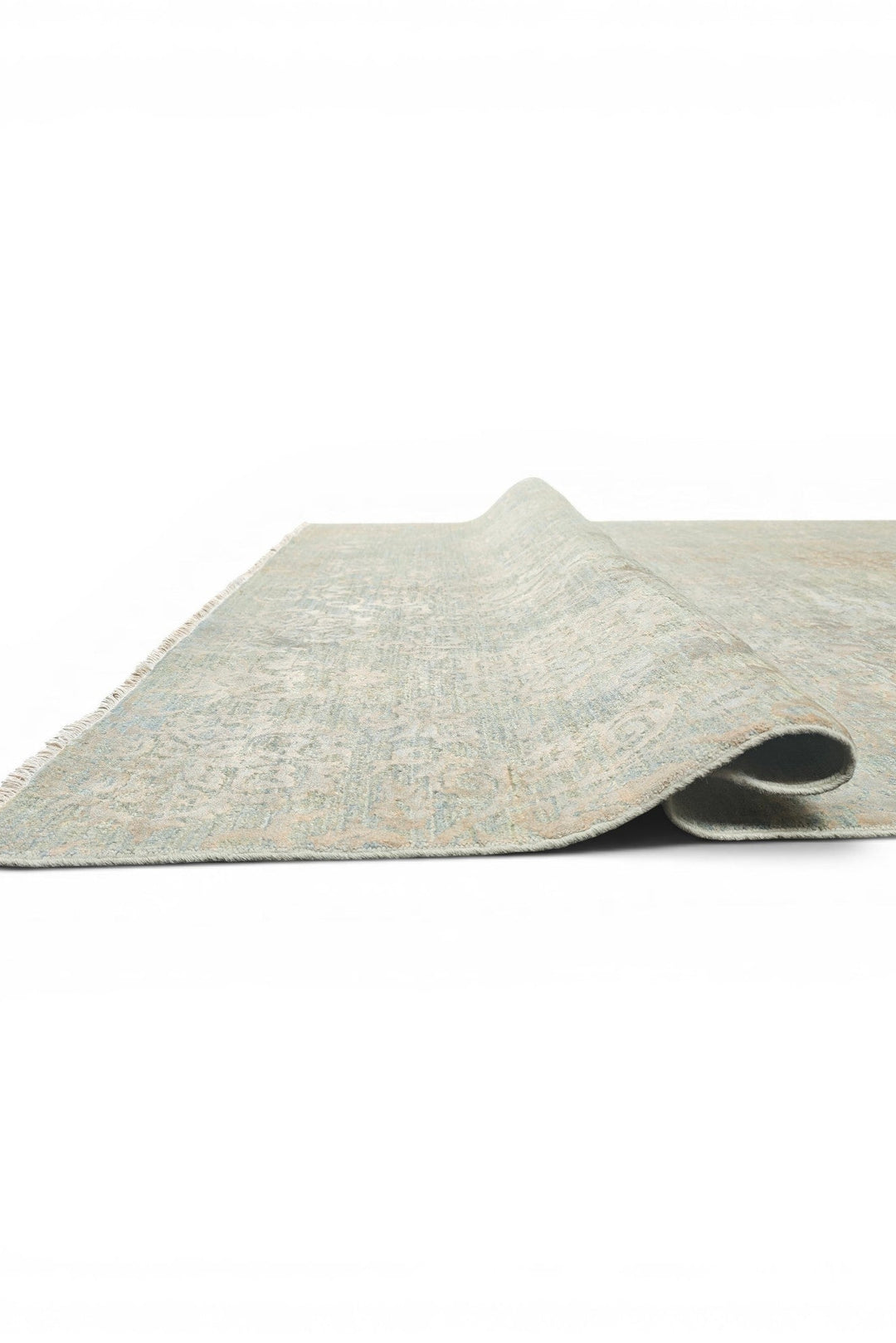 Sage Green Floral Ghazni, Hand-Knotted Afghan Wool &amp; Silk Rug