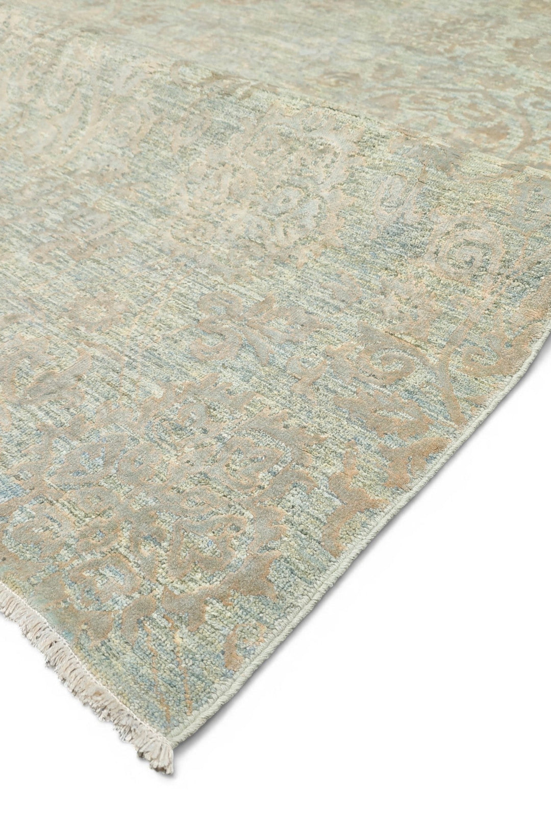 Sage Green Floral Ghazni, Hand-Knotted Afghan Wool &amp; Silk Rug