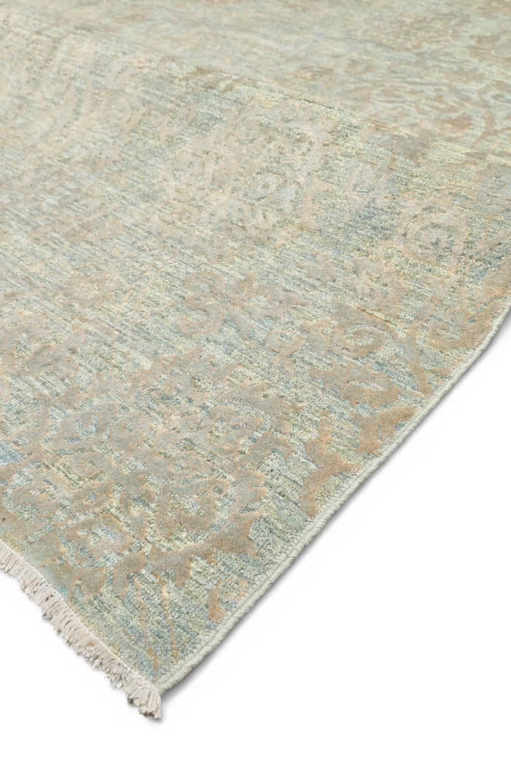 Sage Green Floral Ghazni, Hand-Knotted Afghan Wool &amp; Silk Rug