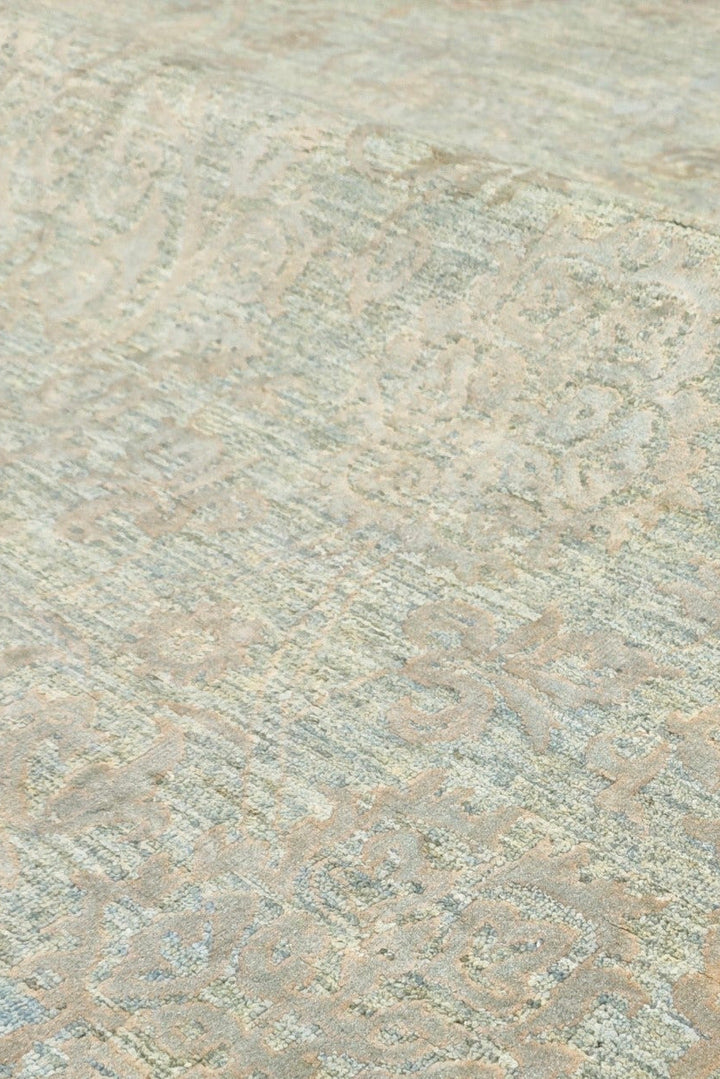 Sage Green Floral Ghazni, Hand-Knotted Afghan Wool &amp; Silk Rug