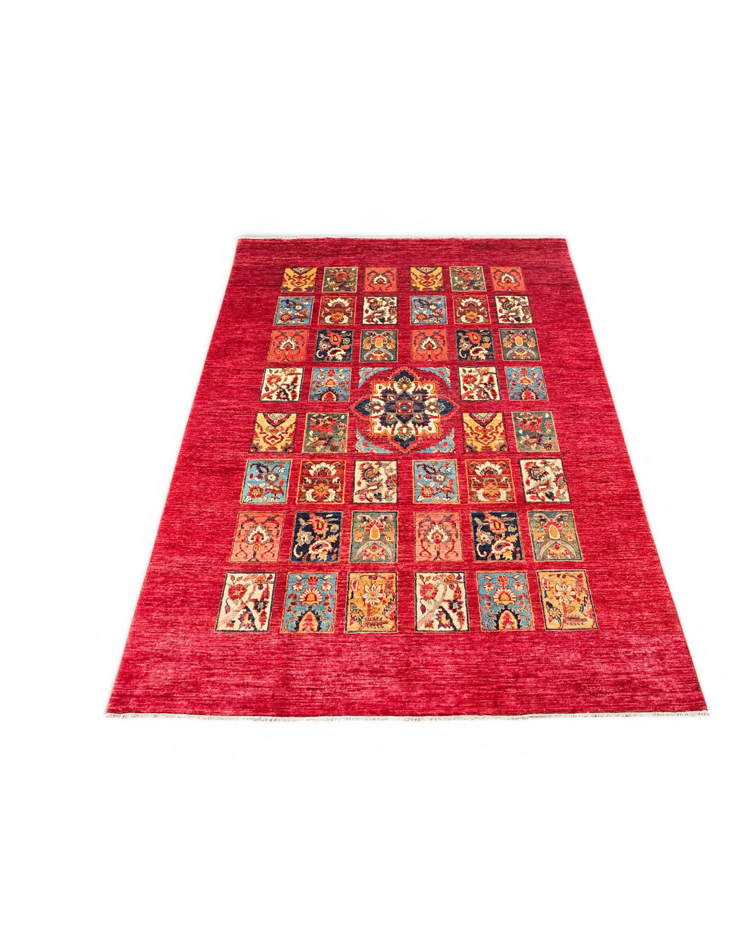 Red Garden-Panel Ghazni, Hand-Knotted Afghan Wool Rug