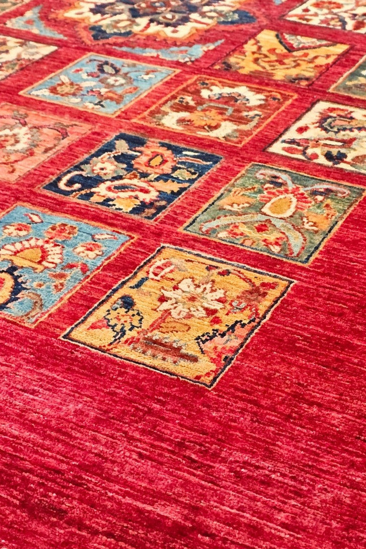 Red Garden-Panel Ghazni, Hand-Knotted Afghan Wool Rug