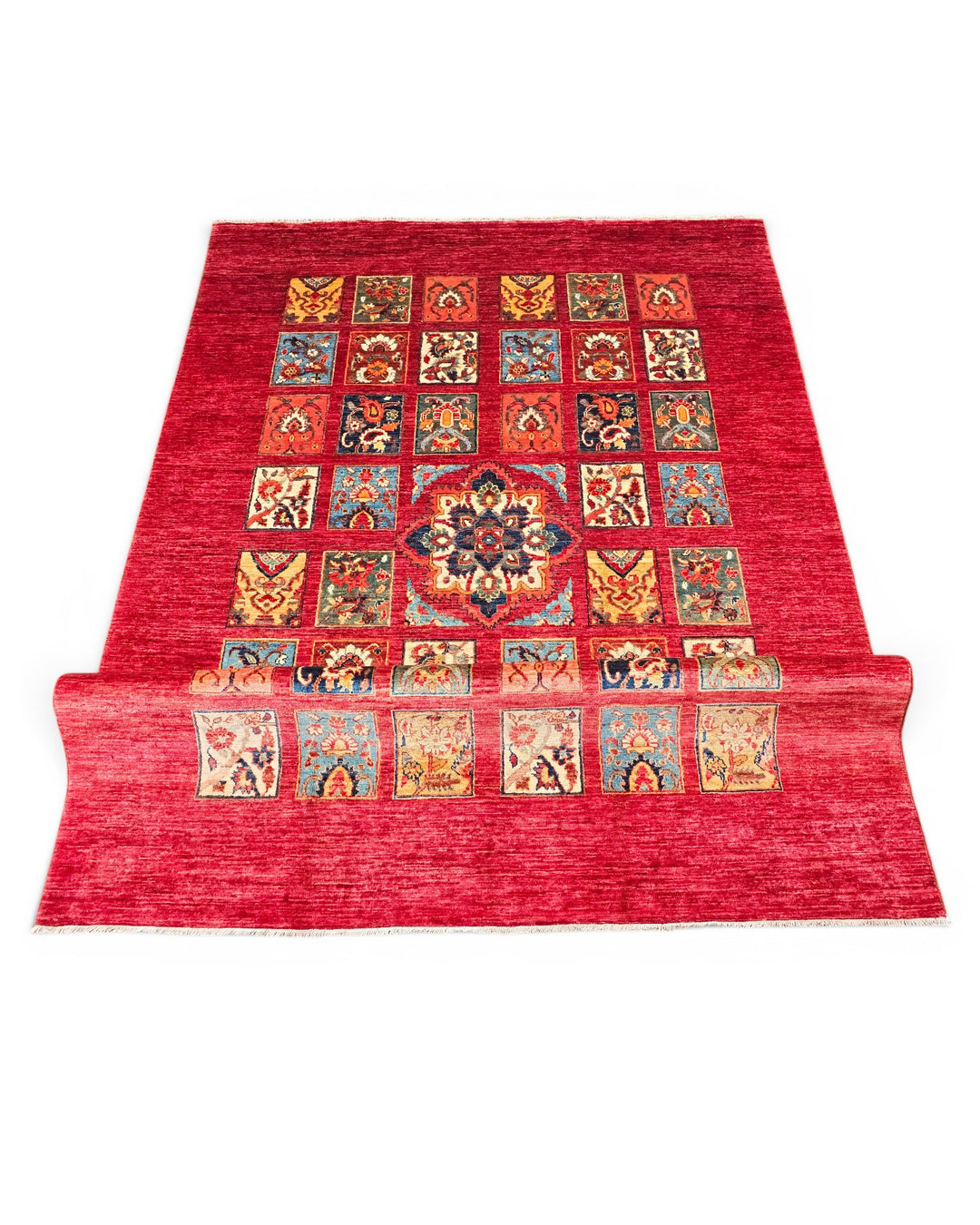 Red Garden-Panel Ghazni, Hand-Knotted Afghan Wool Rug