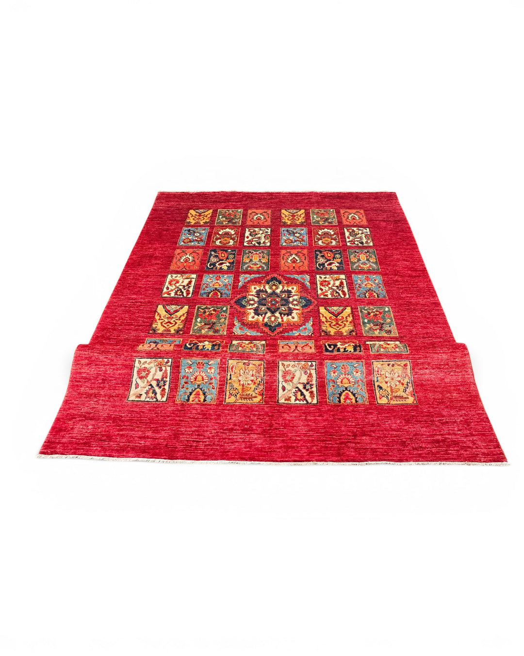 Red Garden-Panel Ghazni, Hand-Knotted Afghan Wool Rug