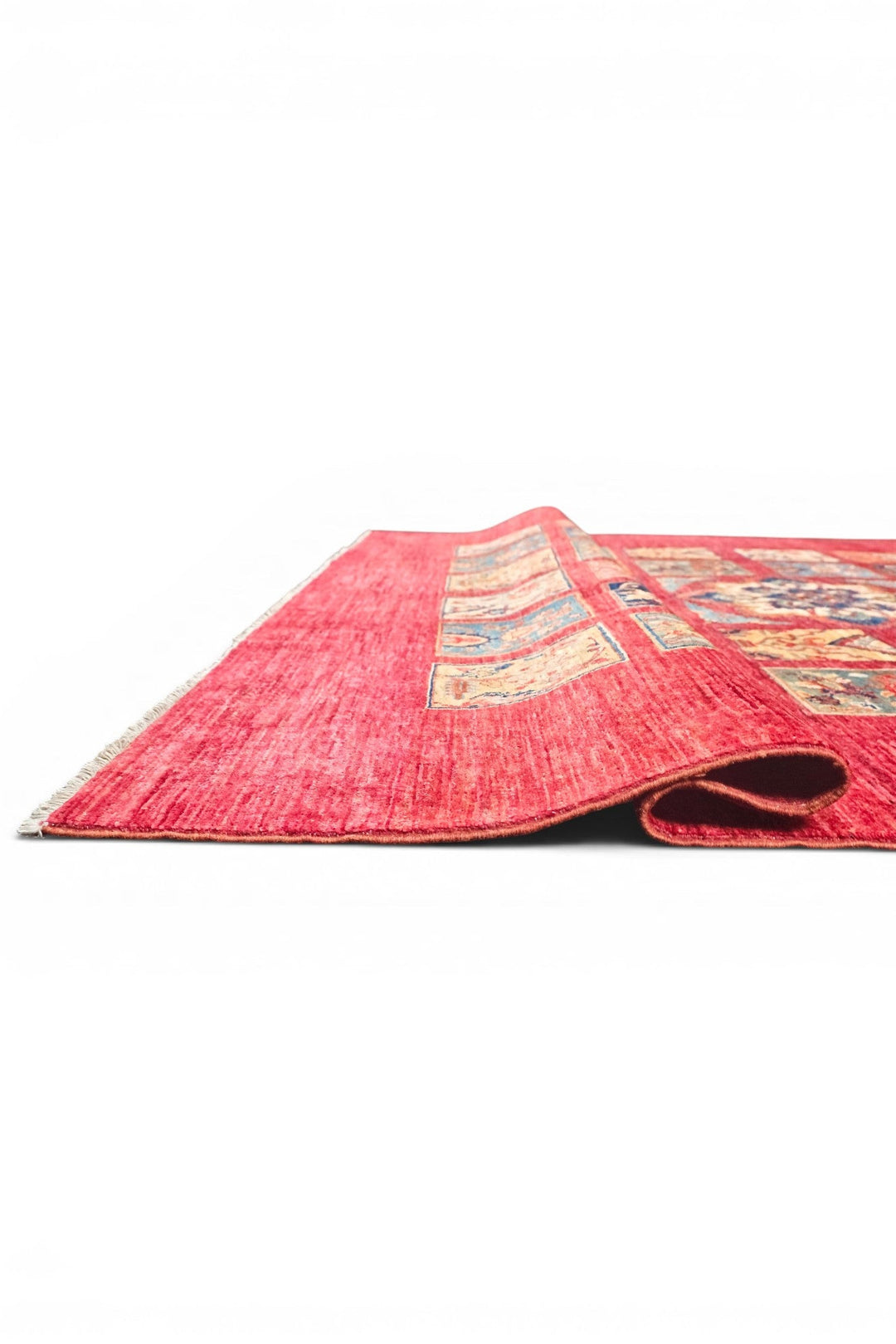 Red Garden-Panel Ghazni, Hand-Knotted Afghan Wool Rug