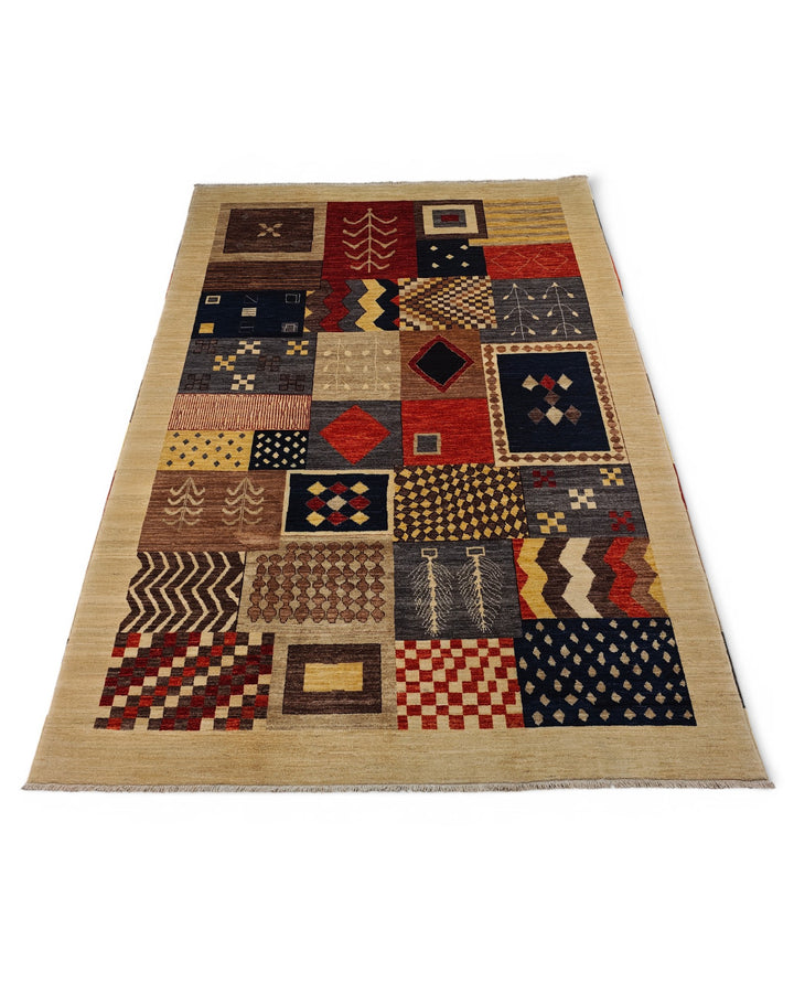 Multicolour Patchwork Ghazni, Hand-Knotted Afghan Wool Rug
