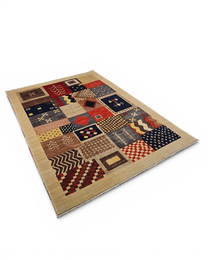 Multicolour Patchwork Ghazni, Hand-Knotted Afghan Wool Rug