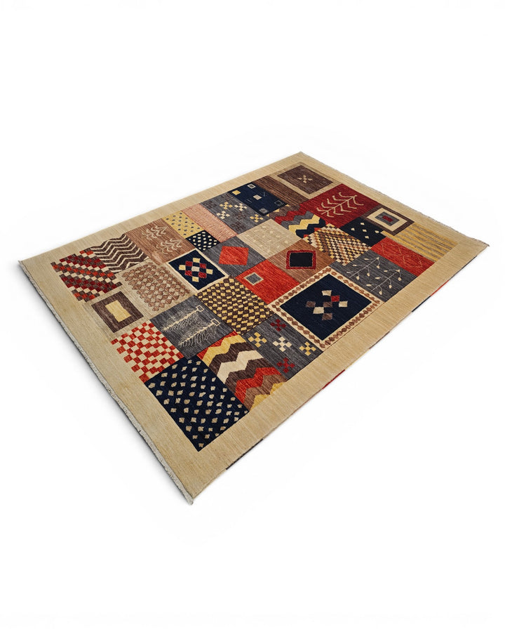 Multicolour Patchwork Ghazni, Hand-Knotted Afghan Wool Rug