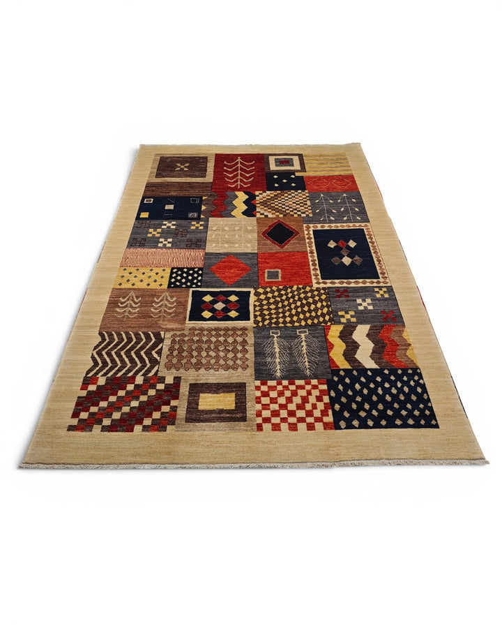 Multicolour Patchwork Ghazni, Hand-Knotted Afghan Wool Rug