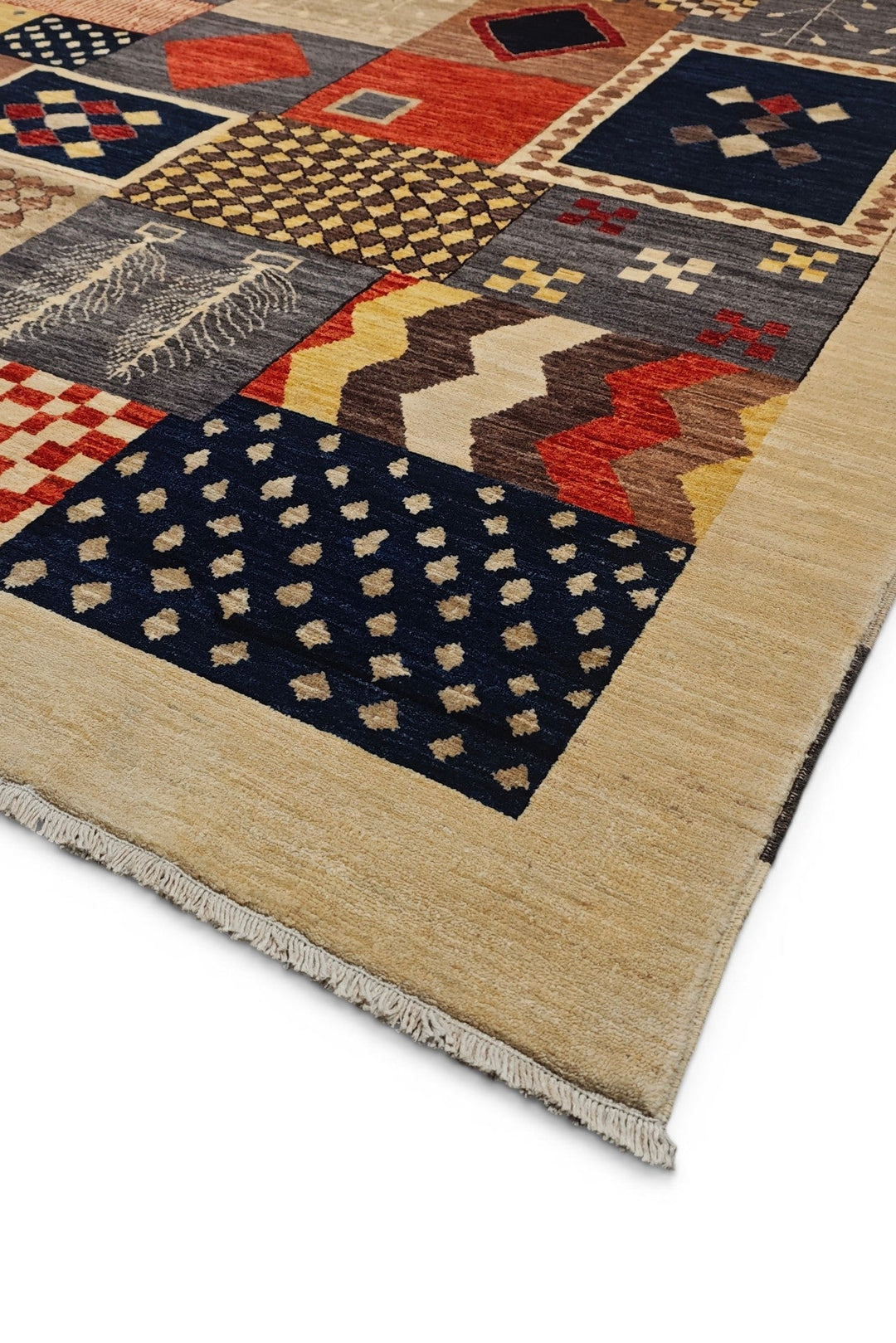 Multicolour Patchwork Ghazni, Hand-Knotted Afghan Wool Rug