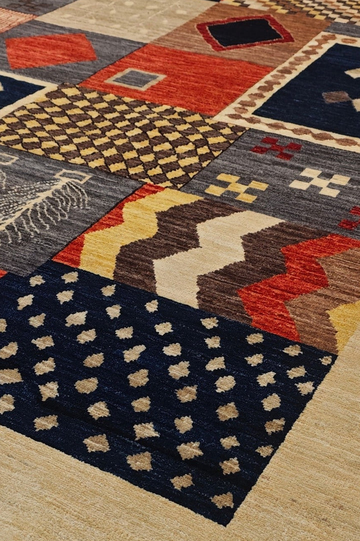 Multicolour Patchwork Ghazni, Hand-Knotted Afghan Wool Rug
