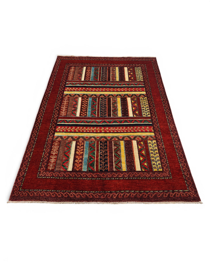 Multicolour Tribal Stripe Ghazni, Hand-Knotted Afghan Wool Rug