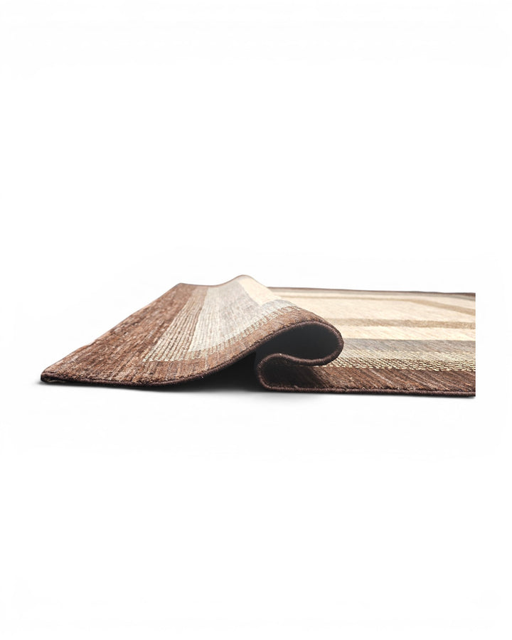 Cream &amp; Brown Graduated Border Ghazni, Hand-Knotted Afghan Wool Rug