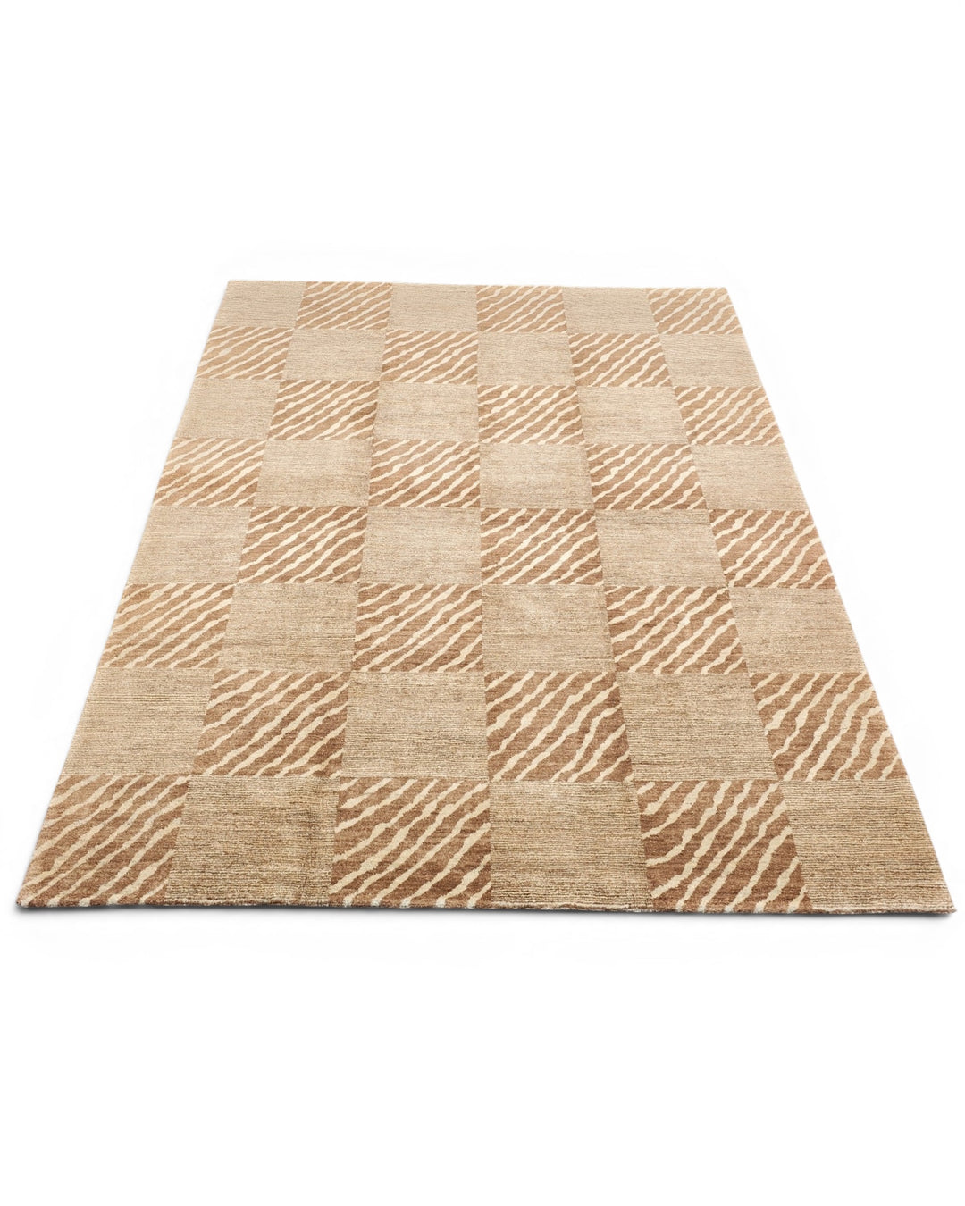 Beige &amp; Ivory Checkerboard Gabbeh, Hand-Knotted Afghan Wool Rug