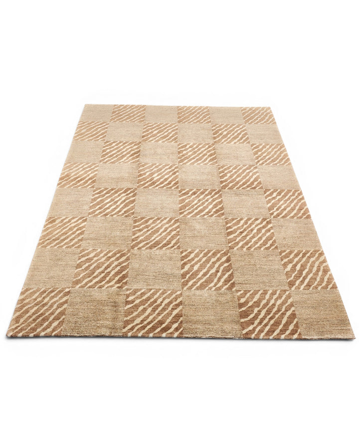Beige &amp; Ivory Checkerboard Gabbeh, Hand-Knotted Afghan Wool Rug