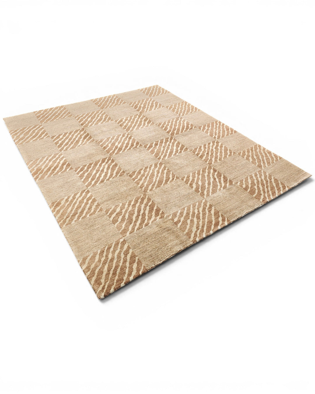 Beige &amp; Ivory Checkerboard Gabbeh, Hand-Knotted Afghan Wool Rug