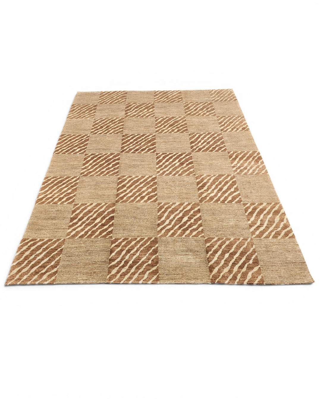Beige &amp; Ivory Checkerboard Gabbeh, Hand-Knotted Afghan Wool Rug