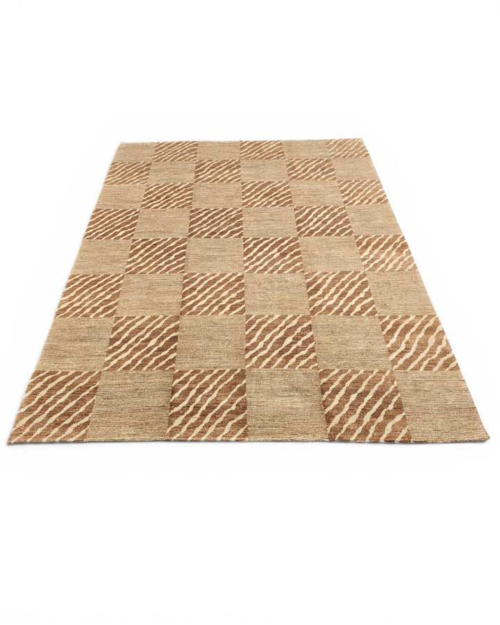 Beige &amp; Ivory Checkerboard Gabbeh, Hand-Knotted Afghan Wool Rug