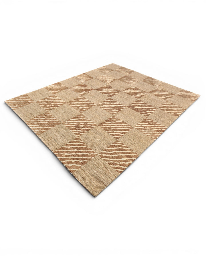 Beige &amp; Ivory Checkerboard Gabbeh, Hand-Knotted Afghan Wool Rug