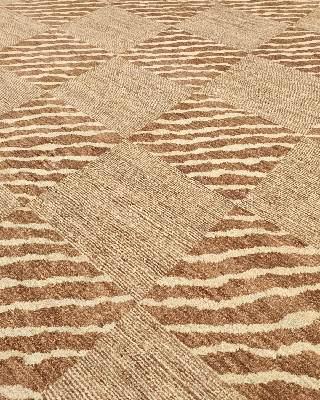 Beige &amp; Ivory Checkerboard Gabbeh, Hand-Knotted Afghan Wool Rug