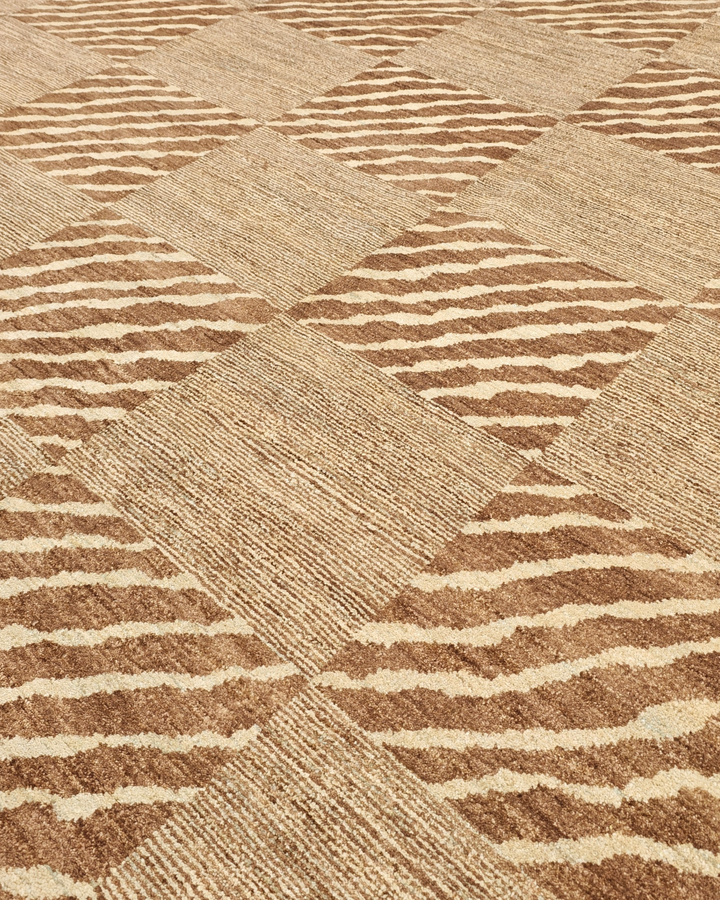 Beige &amp; Ivory Checkerboard Gabbeh, Hand-Knotted Afghan Wool Rug