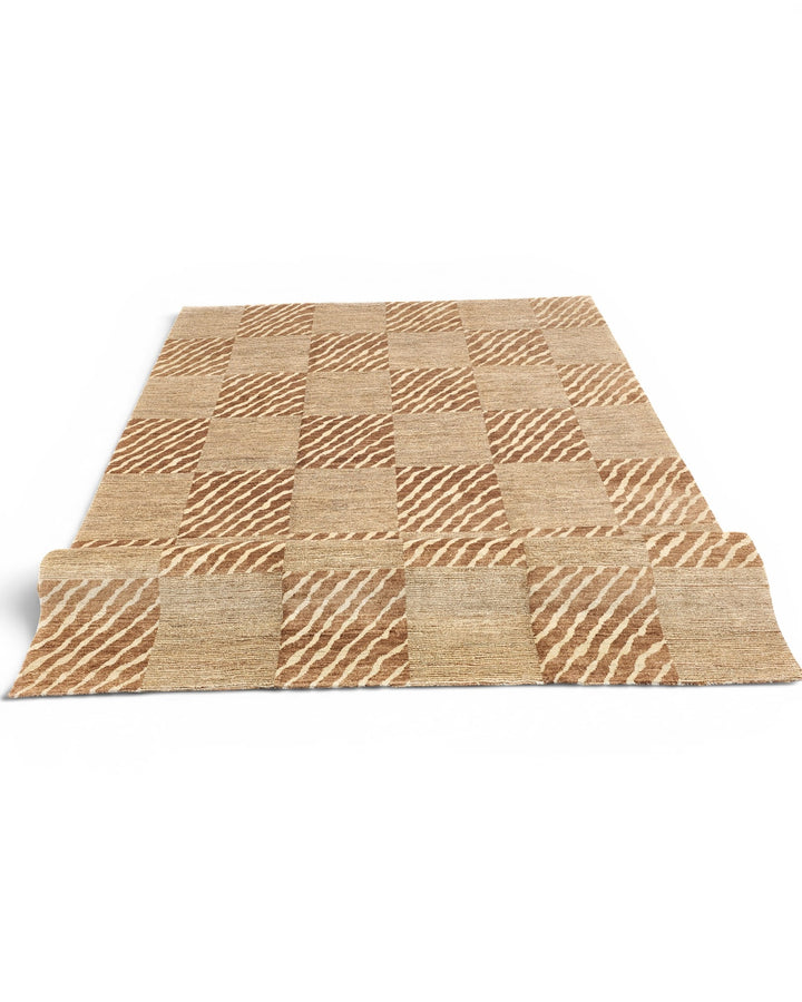 Beige &amp; Ivory Checkerboard Gabbeh, Hand-Knotted Afghan Wool Rug