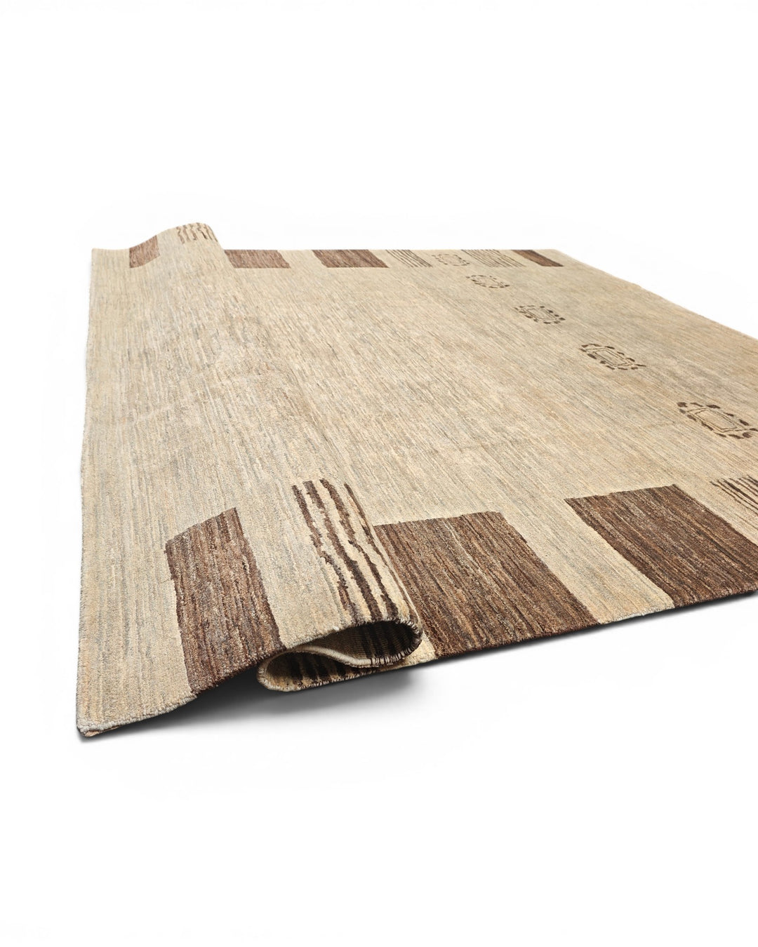 Natural Beige Tribal-Border Ghazni, Hand-Knotted Afghan Wool Rug