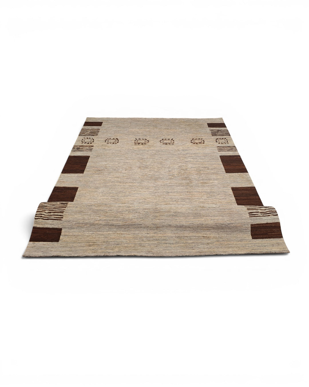 Greige Tribal-Border Ghazni, Hand-Knotted Afghan Wool Rug