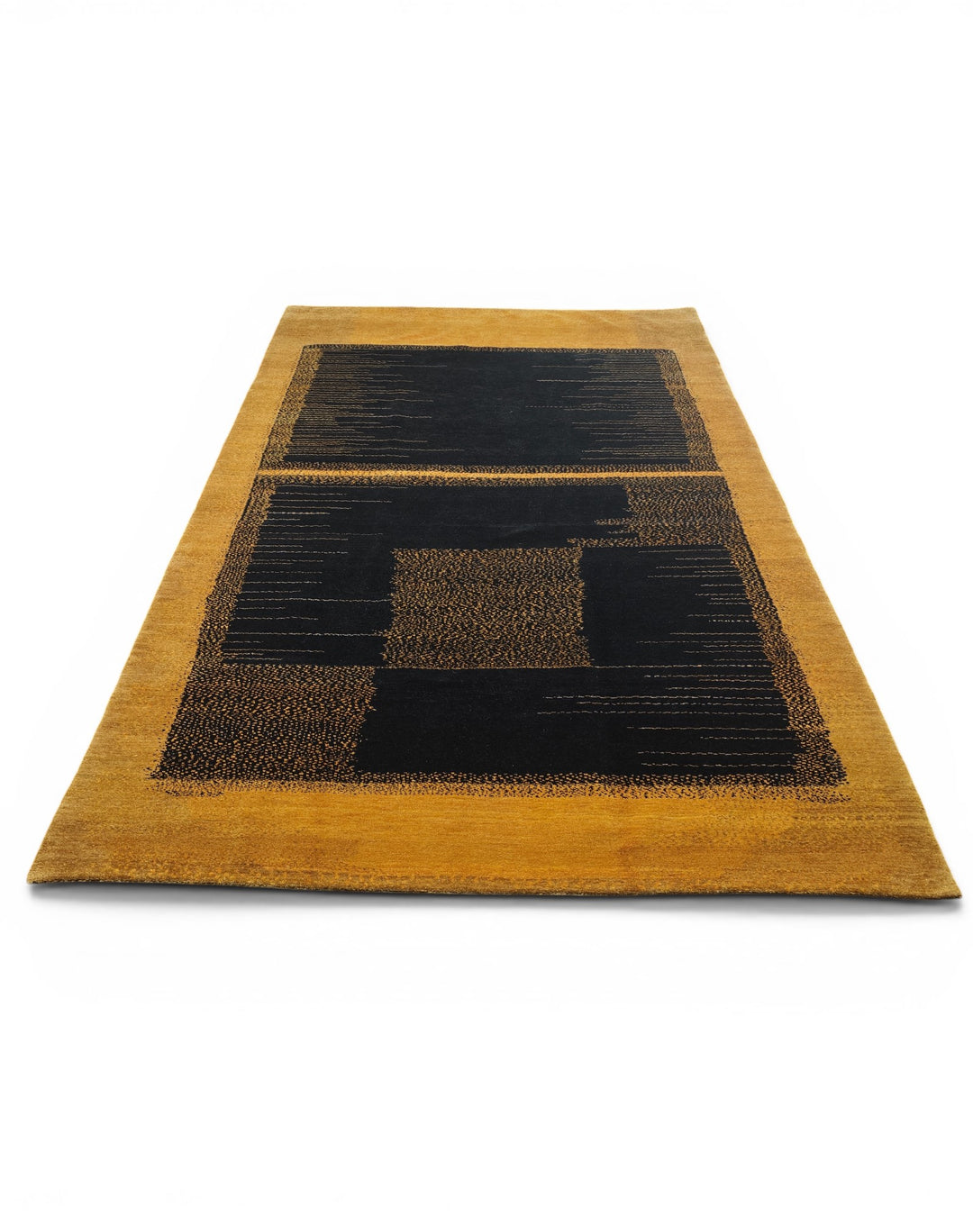 Gold &amp; Black Abstract Ghazni, Hand-Knotted Afghan Wool Rug