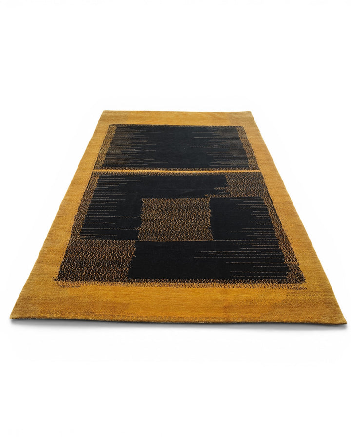 Gold &amp; Black Abstract Ghazni, Hand-Knotted Afghan Wool Rug