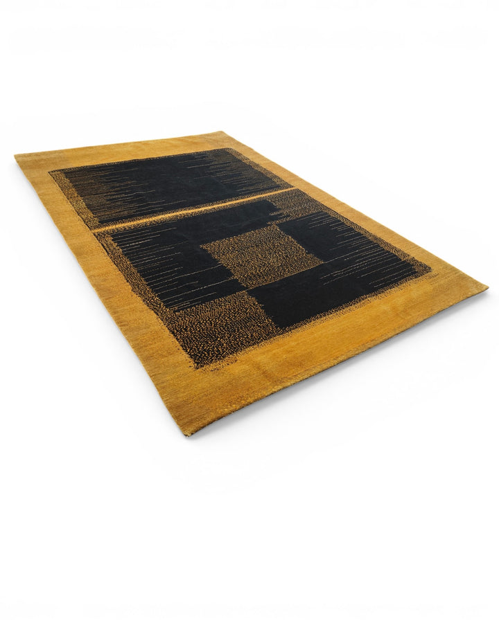 Gold &amp; Black Abstract Ghazni, Hand-Knotted Afghan Wool Rug