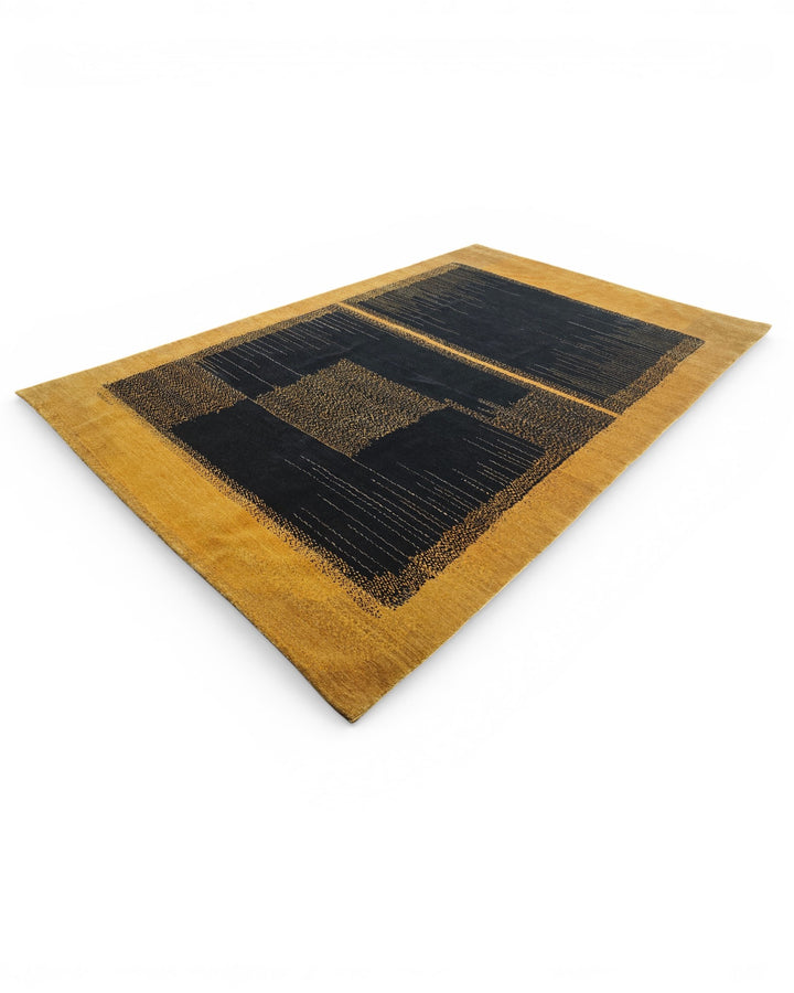Gold &amp; Black Abstract Ghazni, Hand-Knotted Afghan Wool Rug
