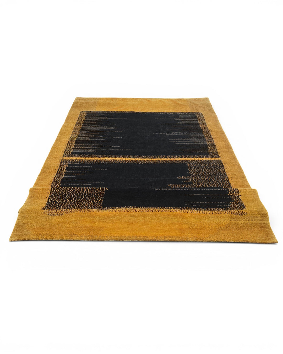 Gold &amp; Black Abstract Ghazni, Hand-Knotted Afghan Wool Rug