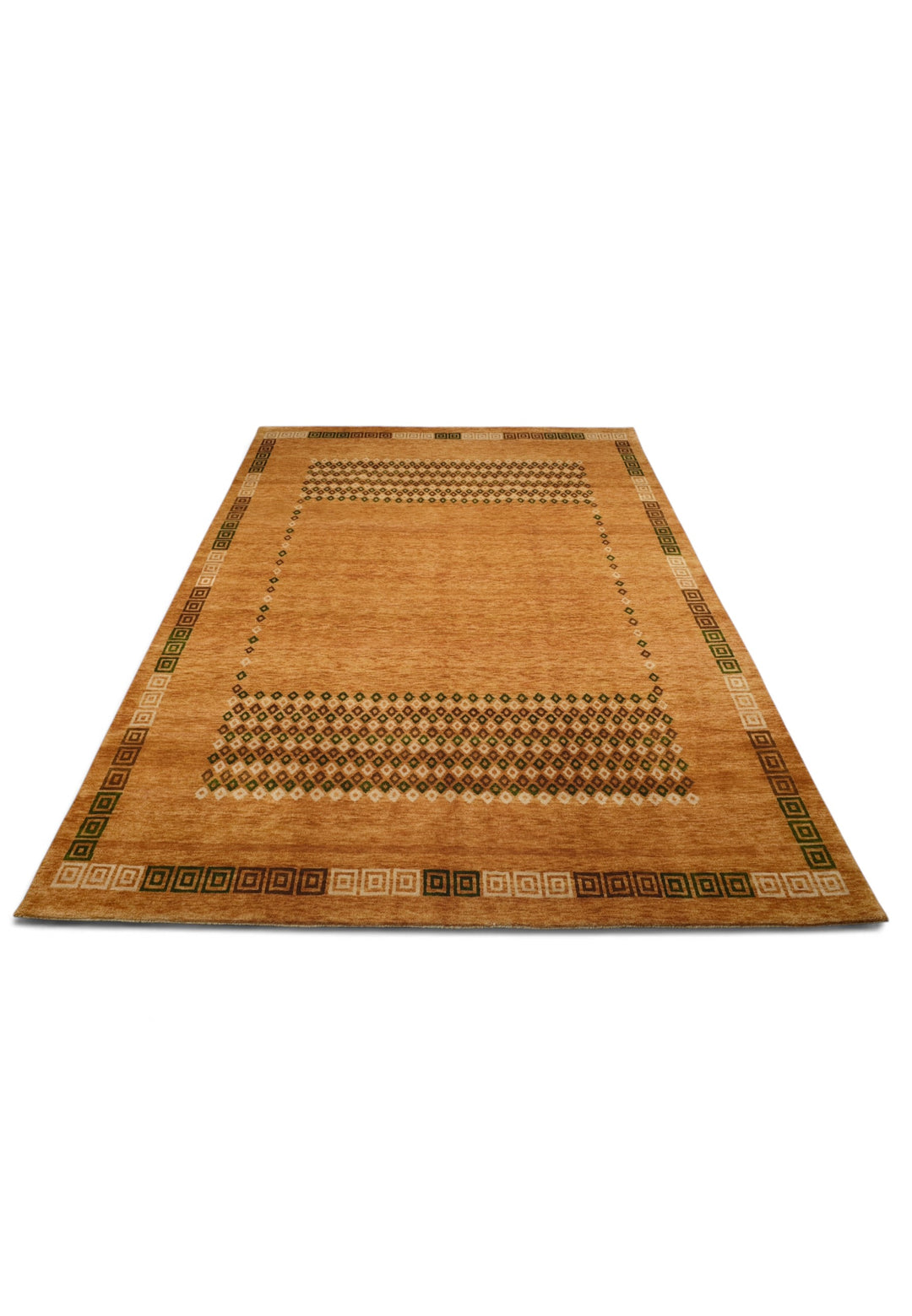 Amber and Brown Diamond Frame Loribaf, Hand-Knotted Wool Rug