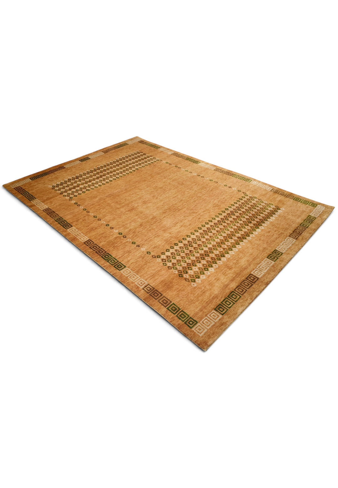 Amber and Brown Diamond Frame Loribaf, Hand-Knotted Wool Rug