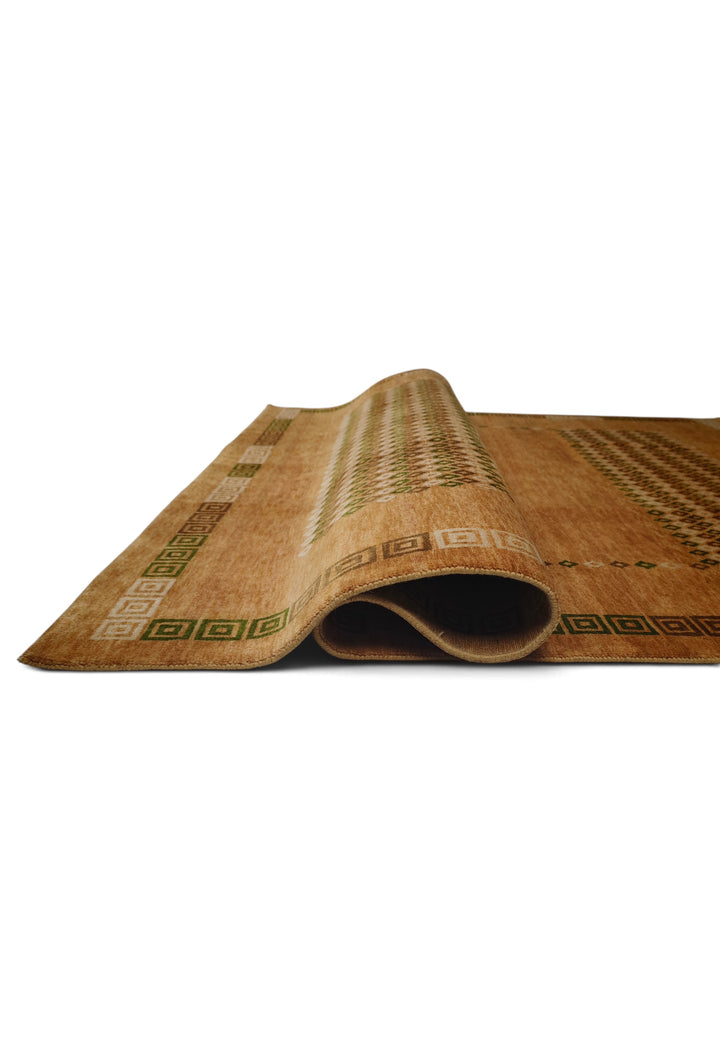 Amber and Brown Diamond Frame Loribaf, Hand-Knotted Wool Rug