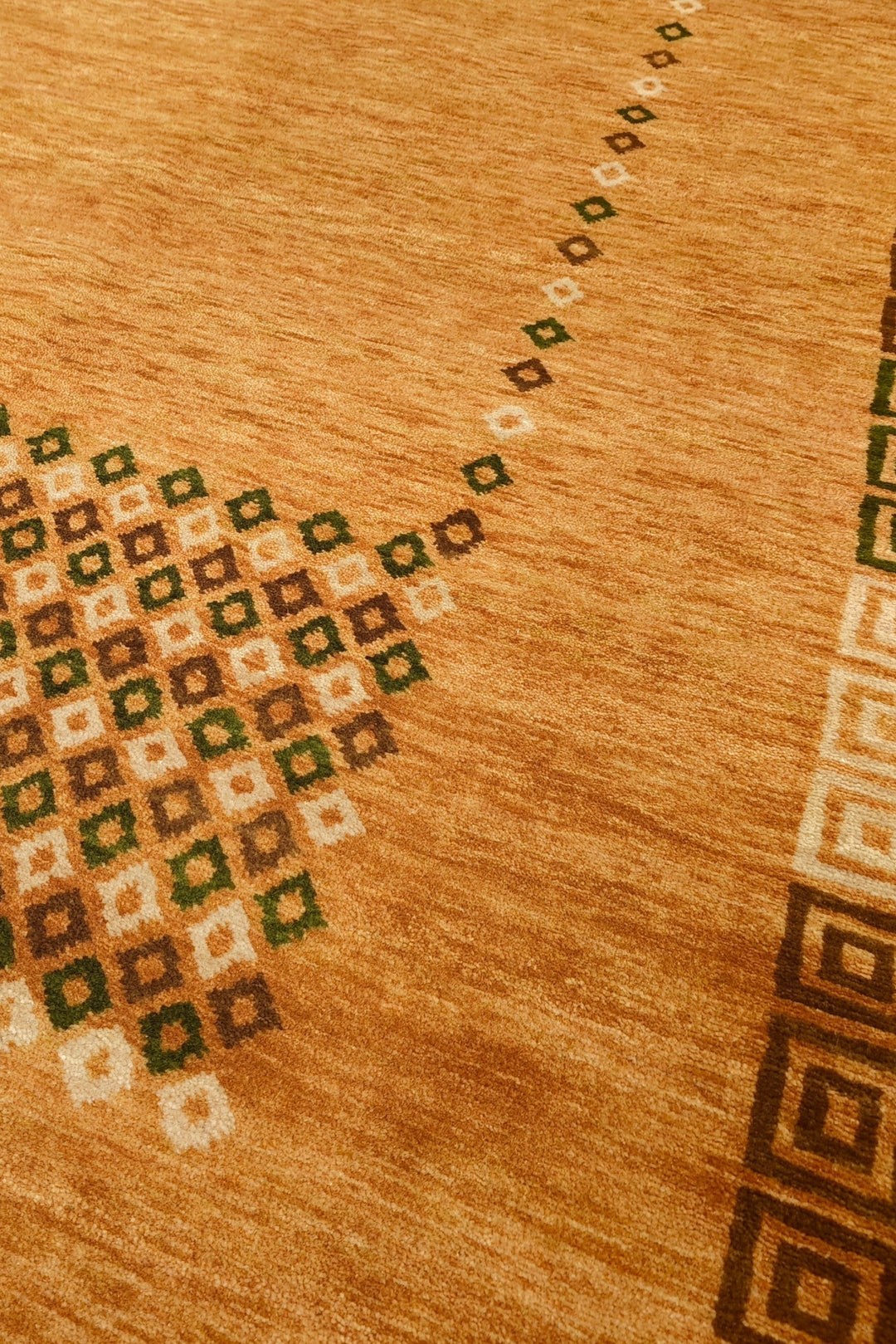 Amber and Brown Diamond Frame Loribaf, Hand-Knotted Wool Rug