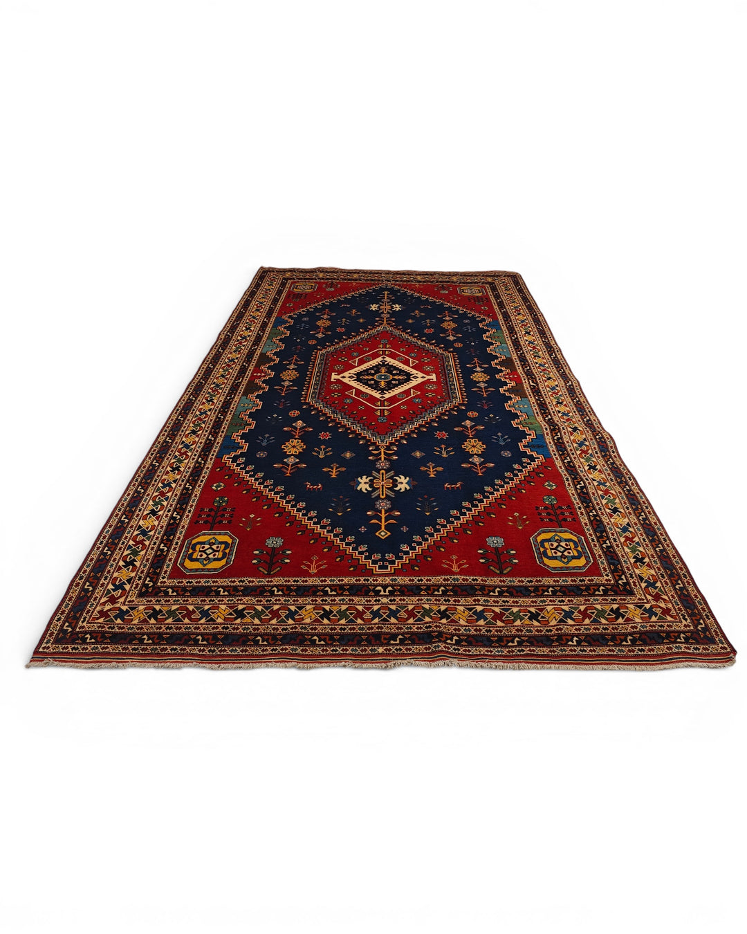 Navy &amp; Red Afshar Medallion Rug, Hand-Knotted Afghani Sherwan