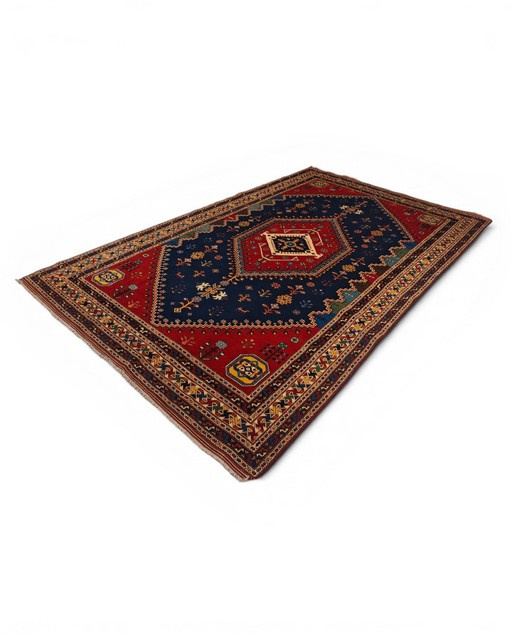 Navy &amp; Red Afshar Medallion Rug, Hand-Knotted Afghani Sherwan