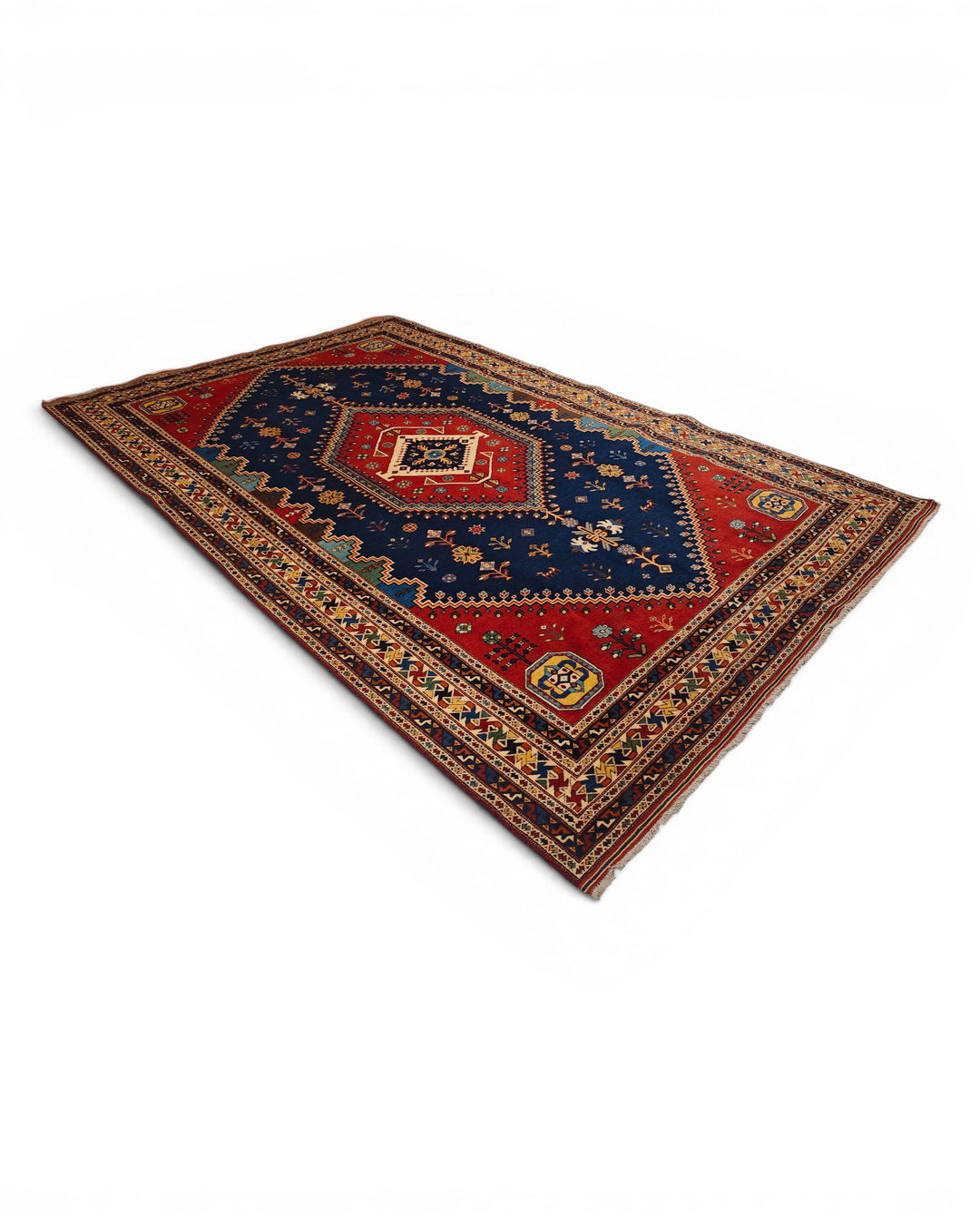 Navy &amp; Red Afshar Medallion Rug, Hand-Knotted Afghani Sherwan