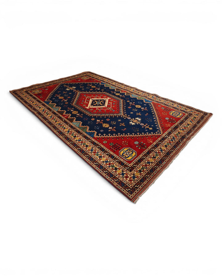 Navy &amp; Red Afshar Medallion Rug, Hand-Knotted Afghani Sherwan