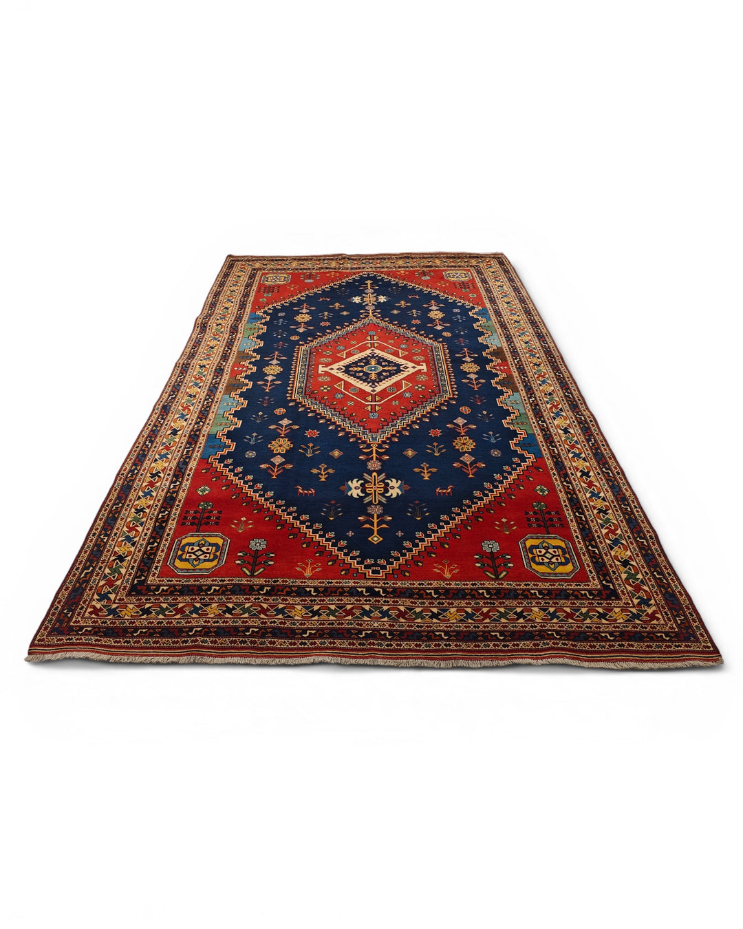 Navy &amp; Red Afshar Medallion Rug, Hand-Knotted Afghani Sherwan