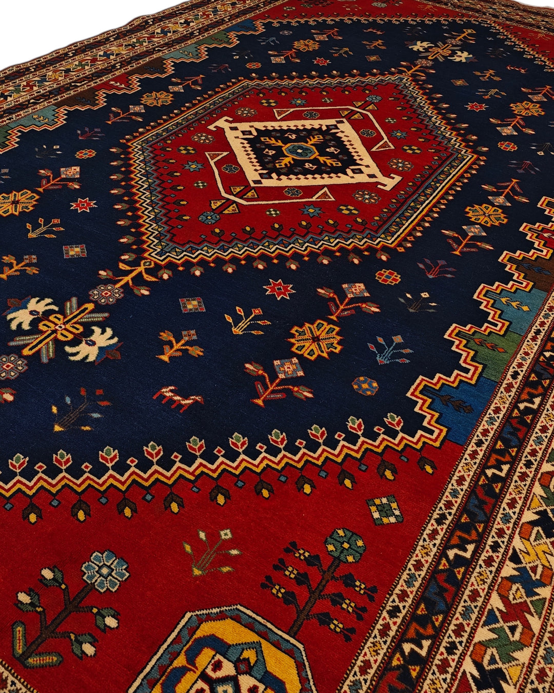 Navy &amp; Red Afshar Medallion Rug, Hand-Knotted Afghani Sherwan